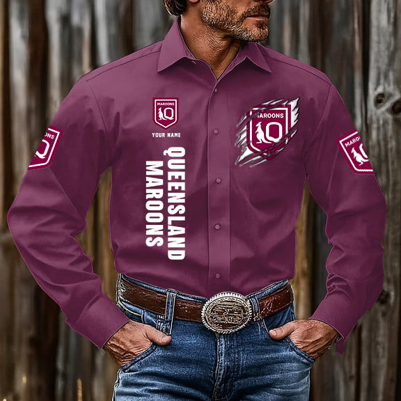 LIMITED EDITION - NEW 18 QSM CUSTOMIZED MEN'S LONG-SLEEVE BUTTON-UP SHIRT