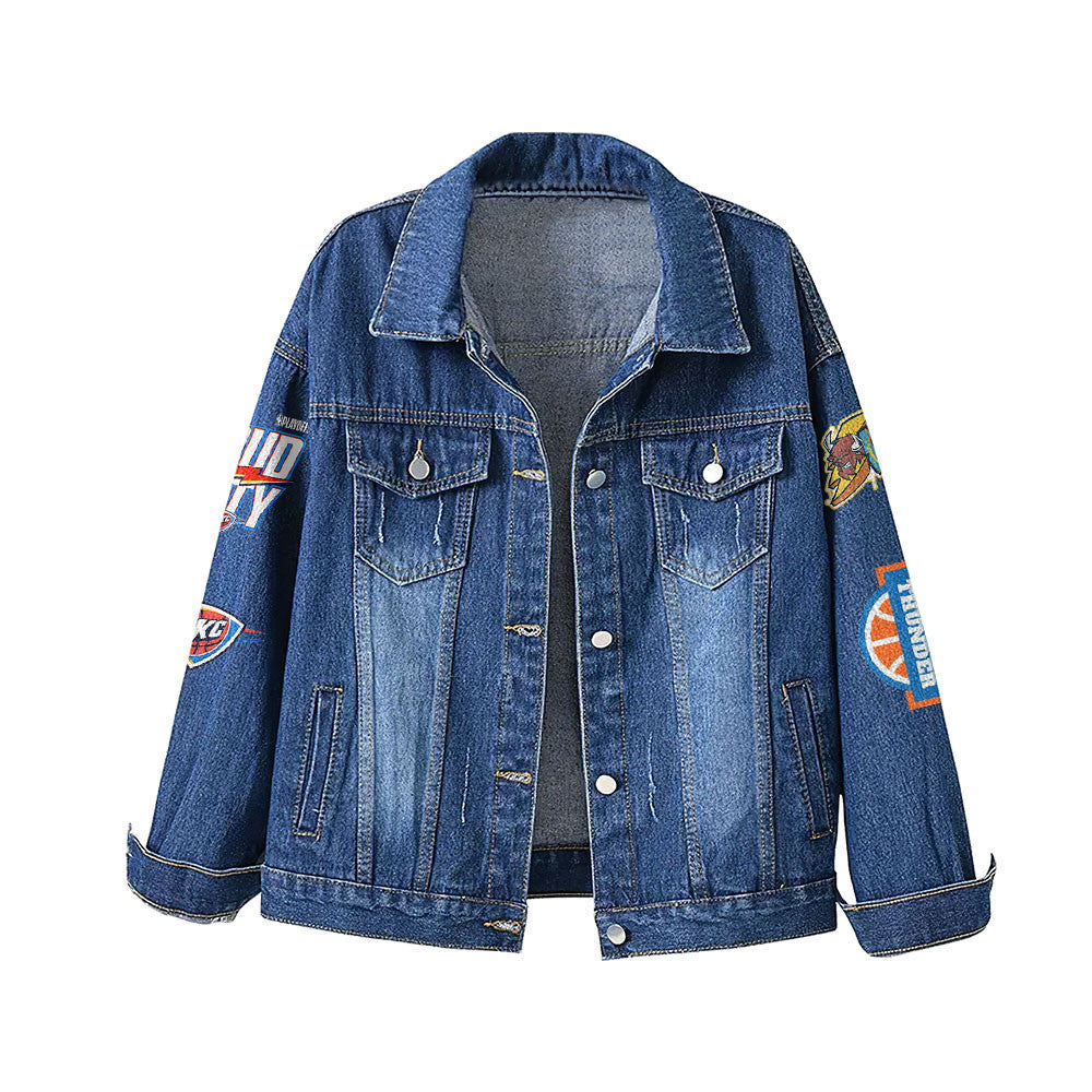 LIMITED EDITION - NEW CUSTOMIZED NBA01 OC OKLAHOMA CITY THUNDER DENIM JACKET