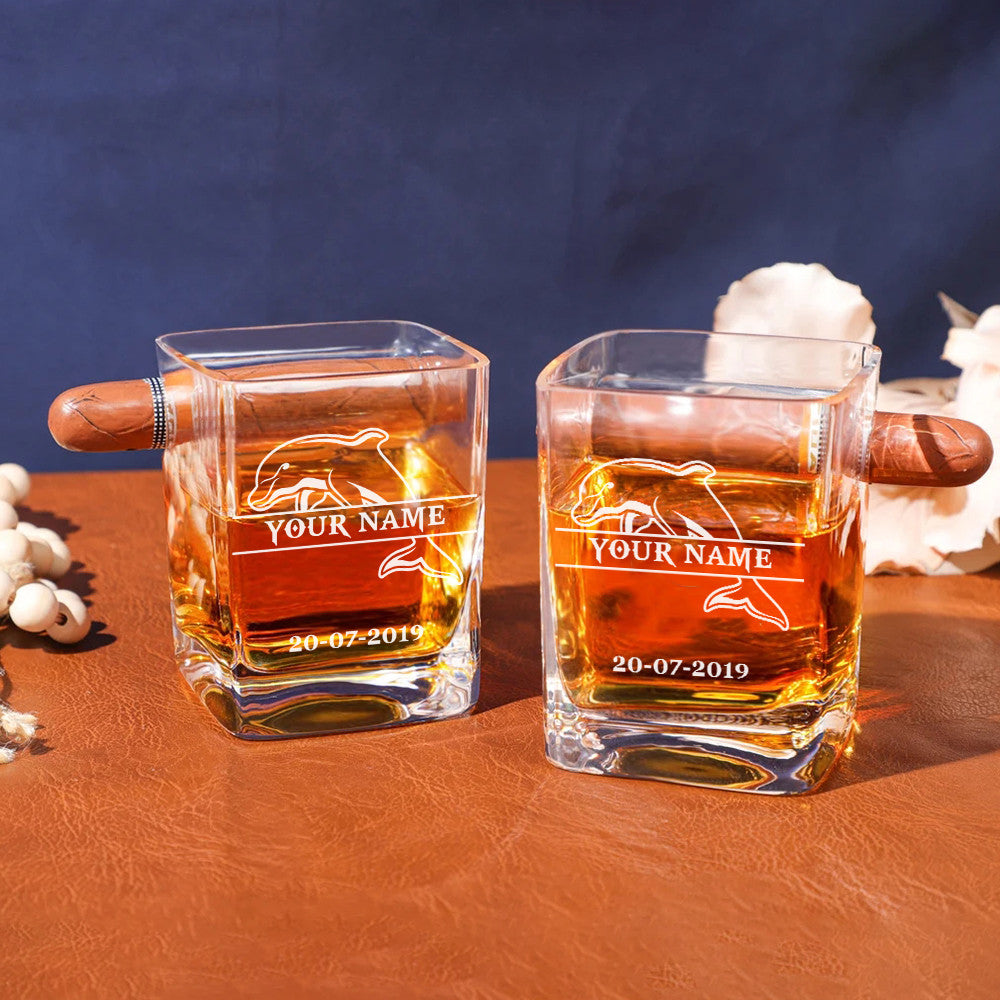 LIMITED EDITION - NEW 17 DPS PERSONALIZED WHISKEY GLASS WITH CIGAR HOLDER FOR FANS