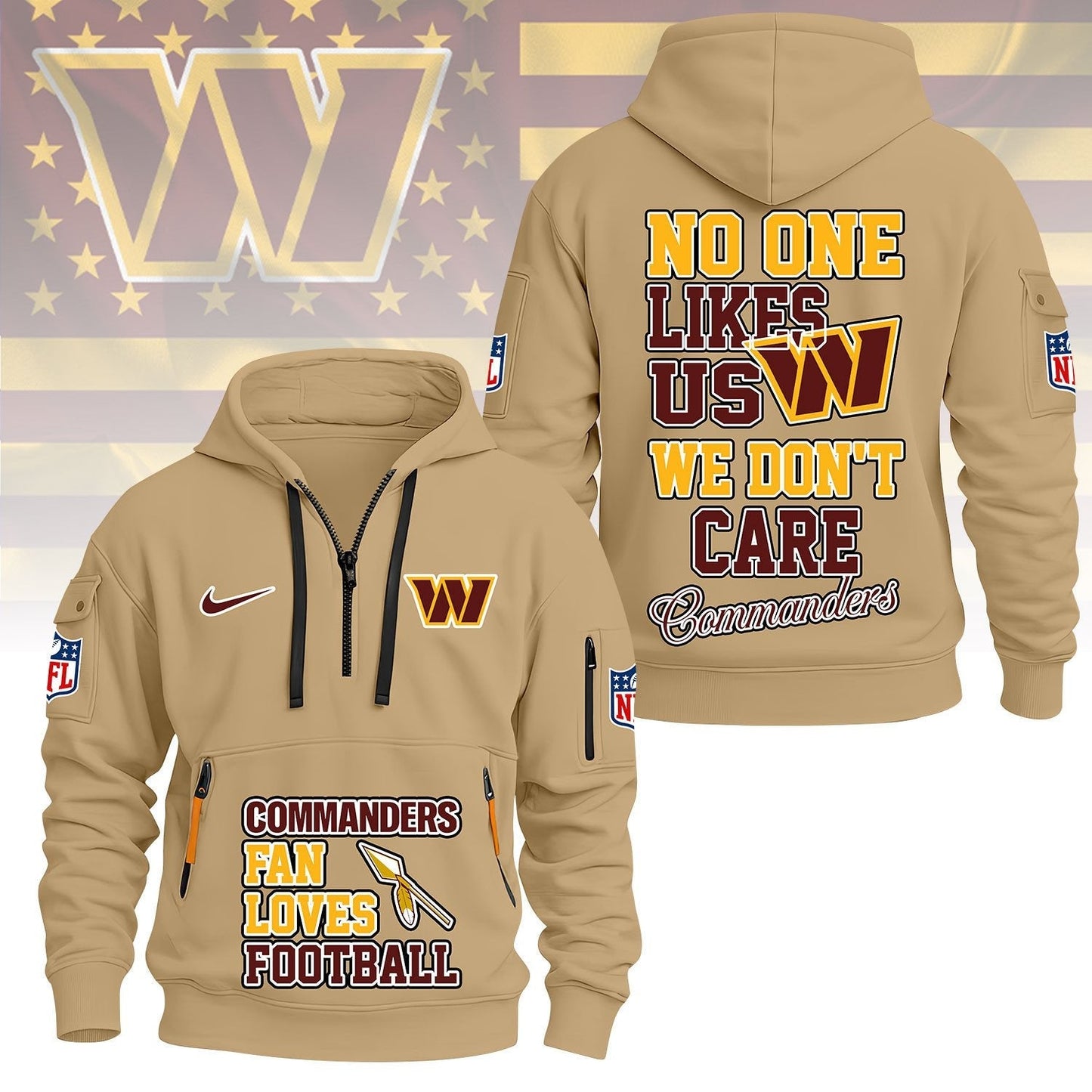 LIMITED EDITION - NEW CUSTOMIZED NFL12 WTC WASHINGTON COMMANDERS QUARTER ZIP HOODIE