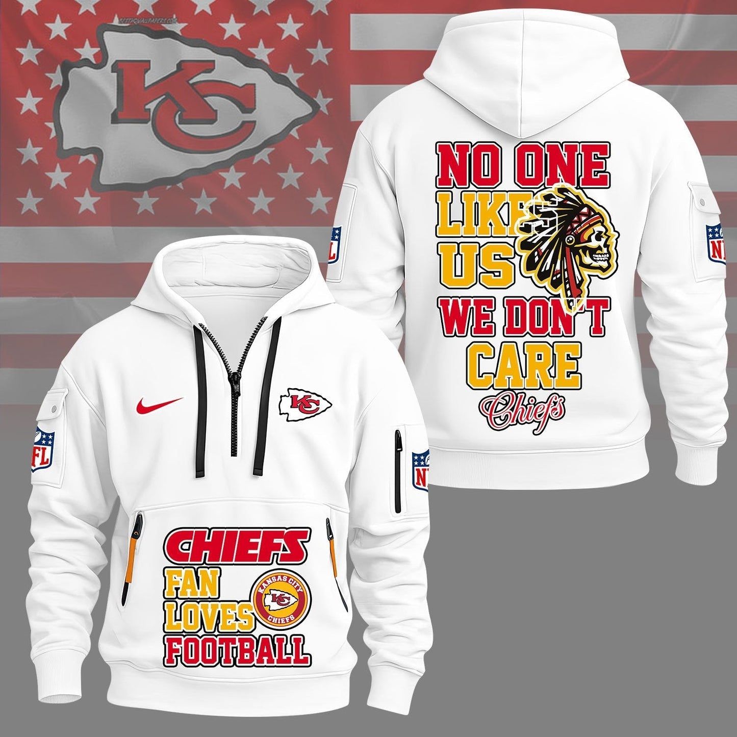 LIMITED EDITION - NEW CUSTOMIZED NFL01 KCC KANSAS CITY CHIEFS QUARTER ZIP HOODIE