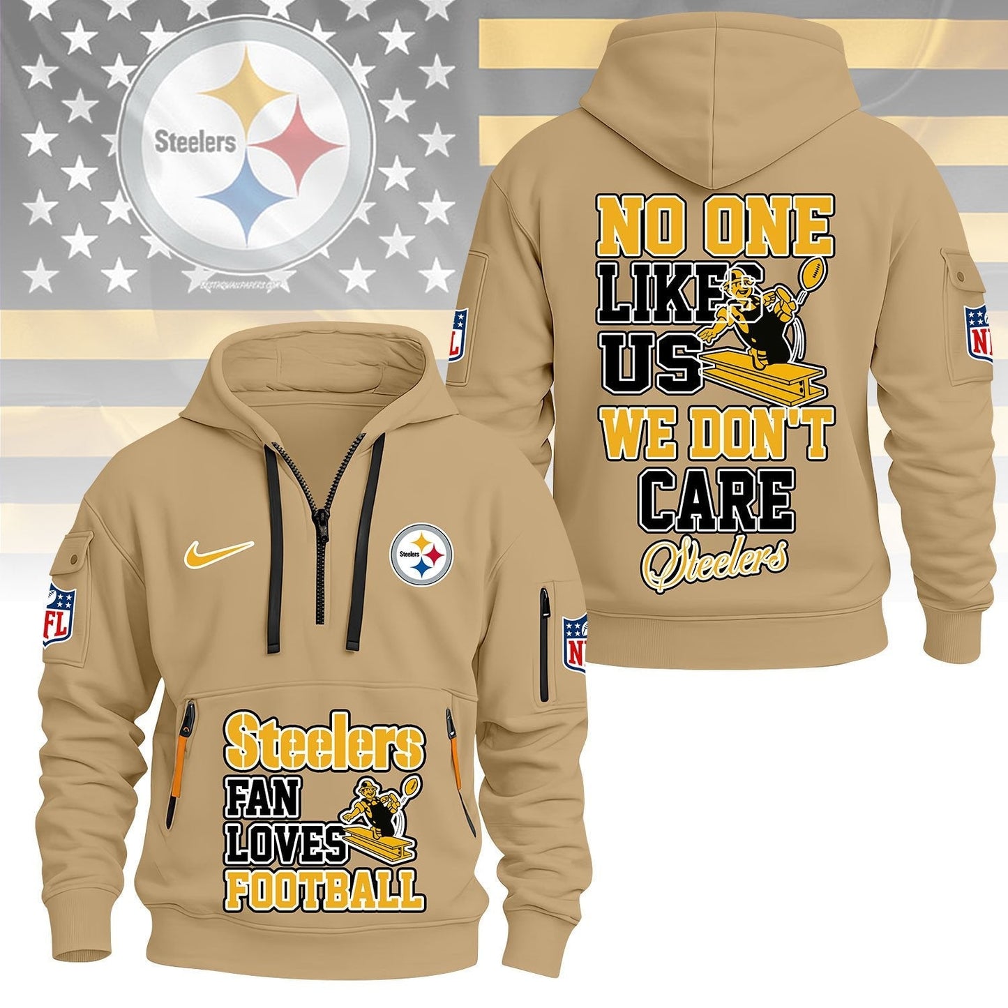 LIMITED EDITION - NEW CUSTOMIZED NFL14 PSB PITTSBURGH STEELERS QUARTER ZIP HOODIE