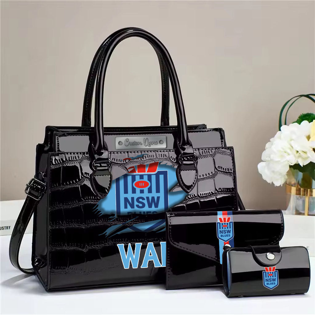 LIMITED EDITION - NEW 19 NSW PERSONALIZED EMBOSSED THREE-PIECE HANDBAG SET