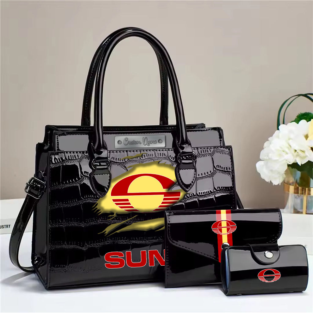 LIMITED EDITION - NEW 18 GCS PERSONALIZED EMBOSSED THREE-PIECE HANDBAG SET