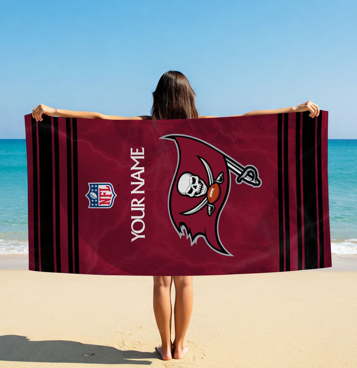 LIMITED EDITION - NEW CUSTOMIZED NFL10 TBB TAMPA BAY BUCCANEERS BEACH & BATH TOWEL (KIDS & ADULTS)