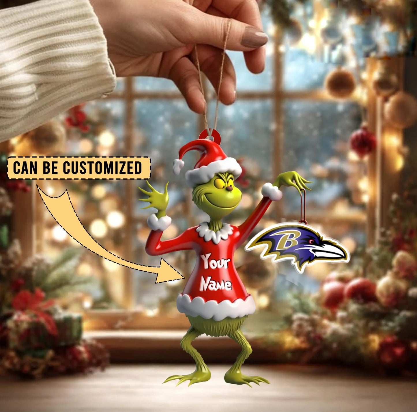 LIMITED EDITION - NEW CUSTOMIZED NFL28 BTR BALTIMORE RAVENS THE GRINCH ACRYLIC ORNAMENT