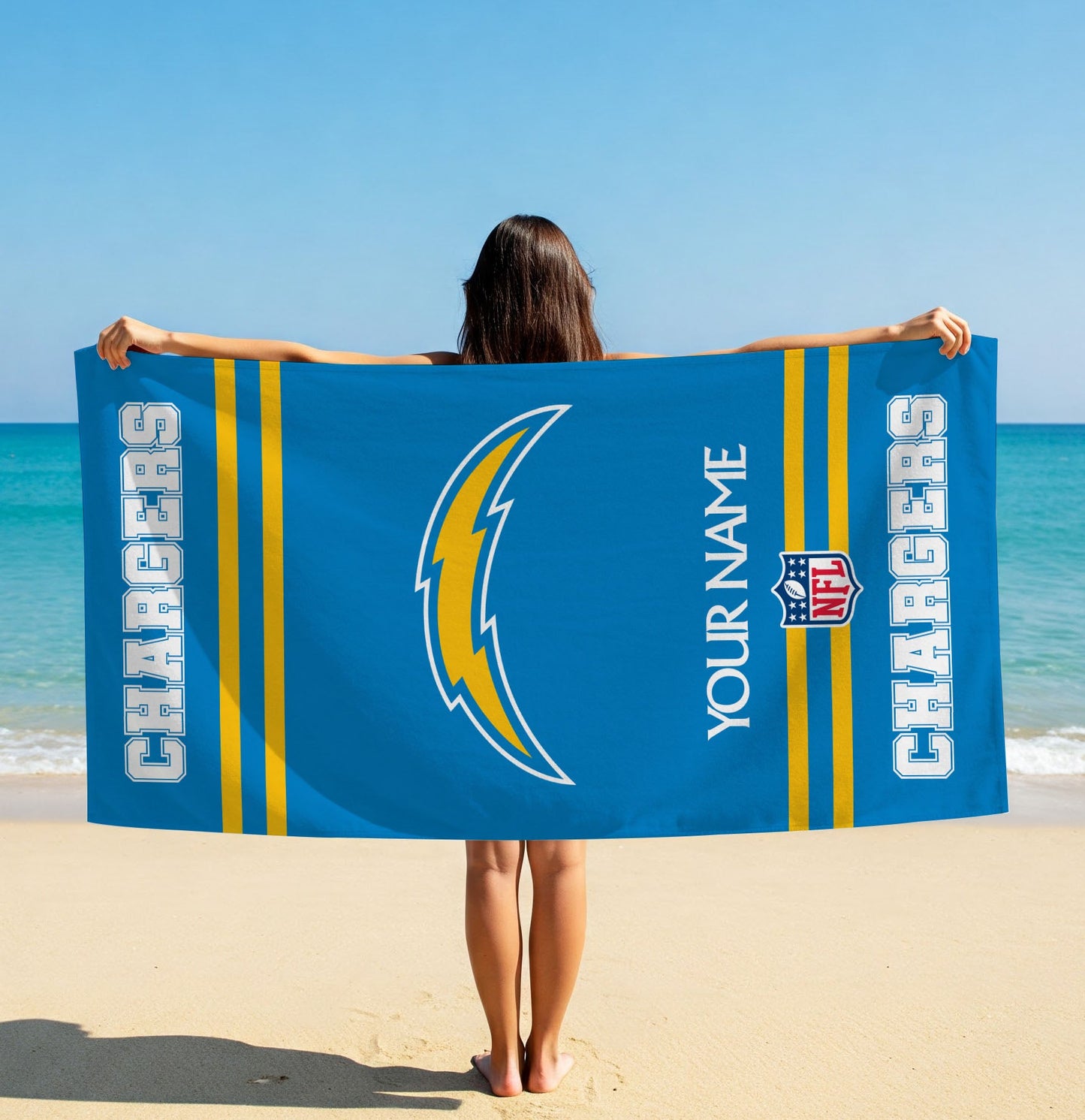 LIMITED EDITION - NEW CUSTOMIZED NFL09 LAC LOS ANGELES CHARGERS BEACH & BATH TOWEL (KIDS & ADULTS)