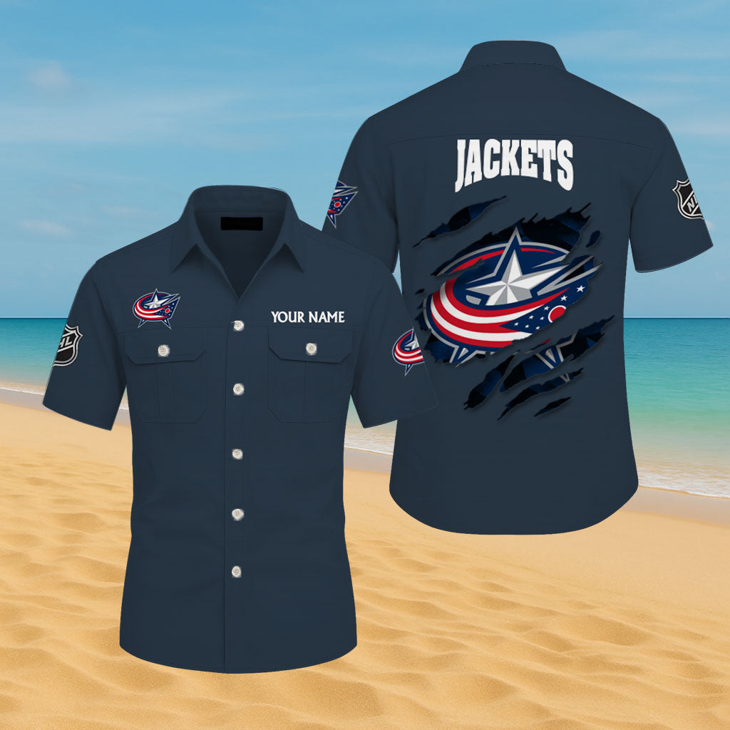 LIMITED EDITION - NEW CUSTOMIZED NHL18 CBJ COLUMBUS BLUE JACKETS CARGO SHIRT