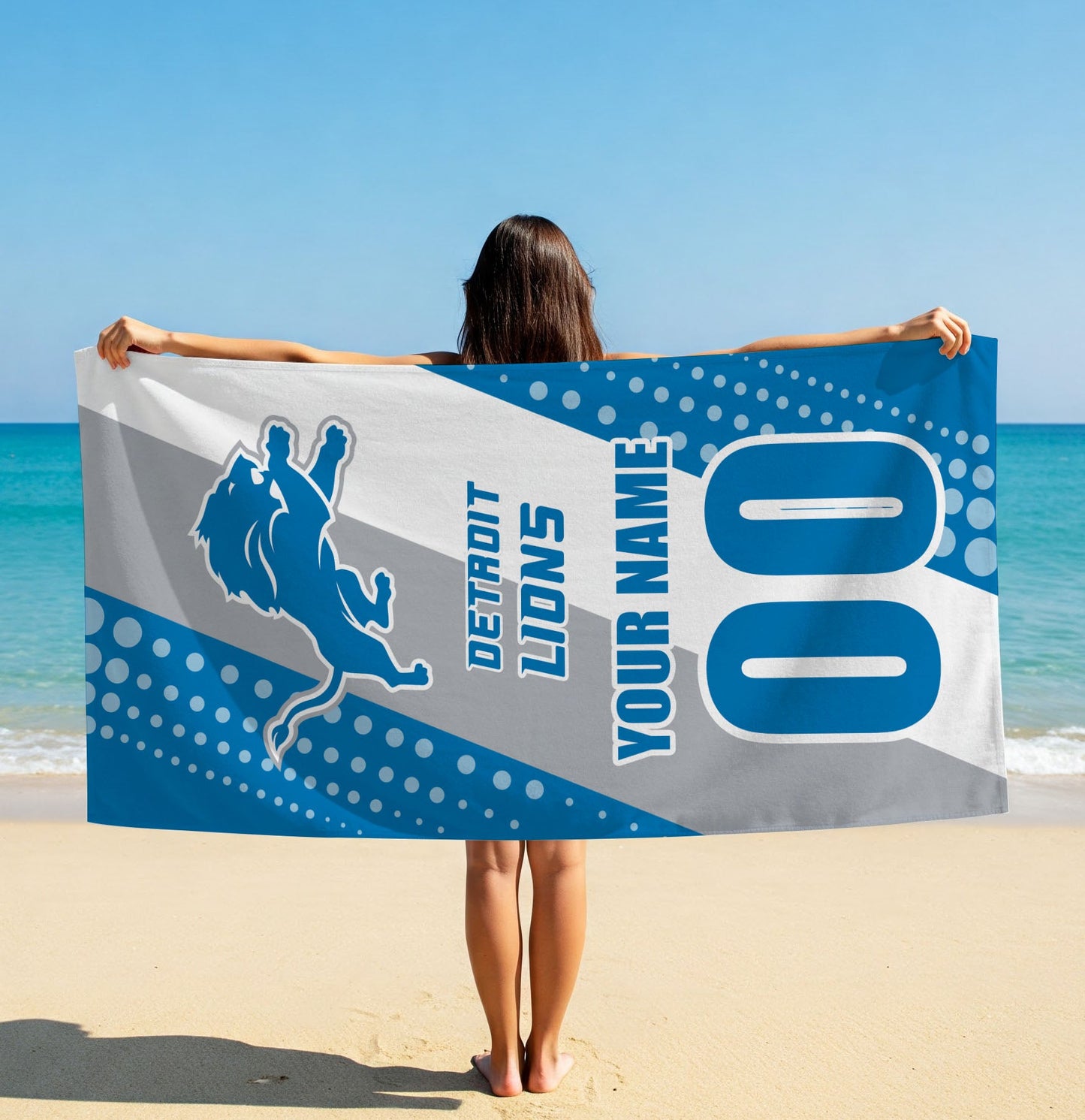 LIMITED EDITION - NEW CUSTOMIZED NFL04 DTL DETROIT LIONS BEACH & BATH TOWEL