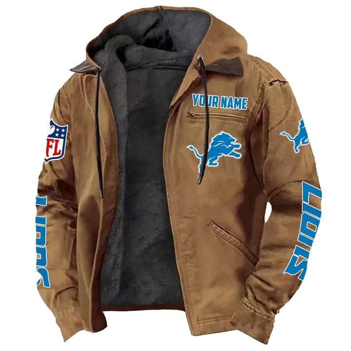 LIMITED EDITION - NEW CUSTOMIZED NFL04 DTL DETROIT LIONS HOODED CARDIGAN JACKET