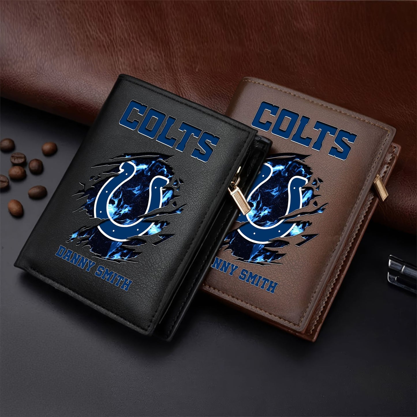 LIMITED EDITION - NEW CUSTOMIZED NFL17 IDC INDIANAPOLIS COLTS LEATHER VERTICAL WALLET
