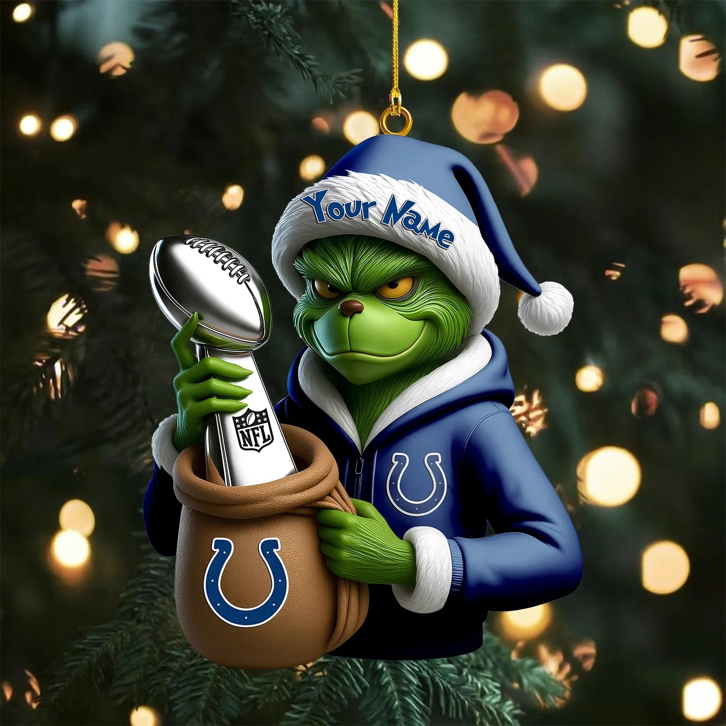 LIMITED EDITION - NEW CUSTOMIZED NFL17 IDC INDIANAPOLIS COLTS THE GRINCH ACRYLIC ORNAMENT