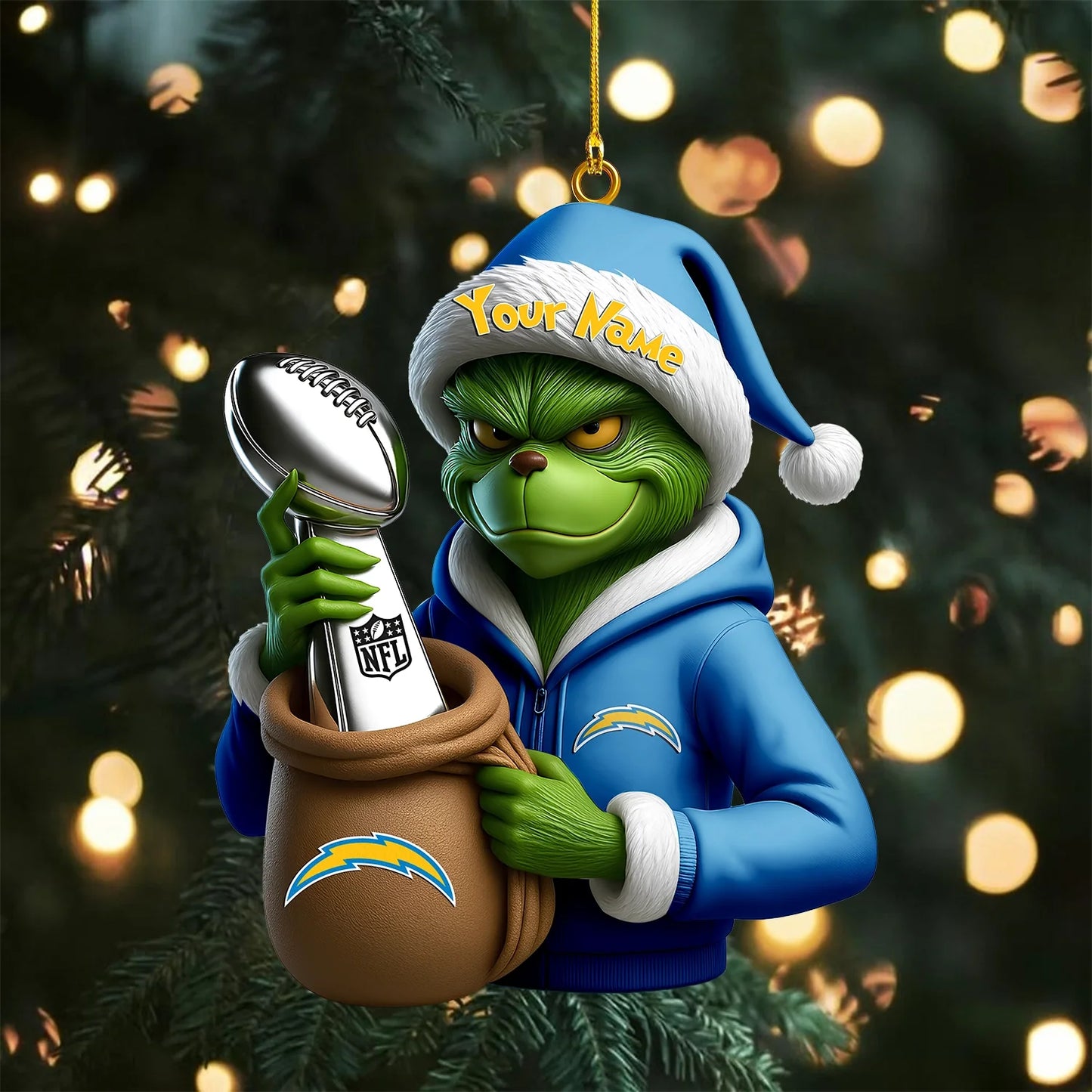 LIMITED EDITION - NEW CUSTOMIZED NFL09 LAC LOS ANGELES CHARGERS THE GRINCH ACRYLIC ORNAMENT