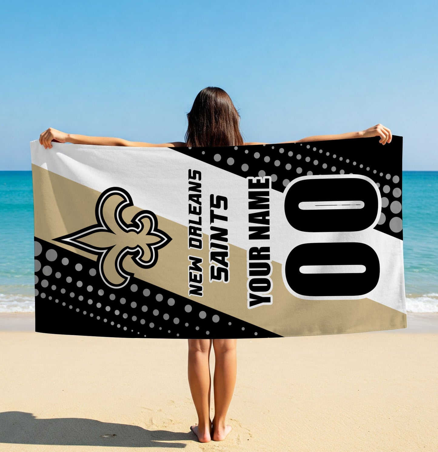 LIMITED EDITION - NEW CUSTOMIZED NFL24 NOS NEW ORLEANS SAINTS BEACH & BATH TOWEL