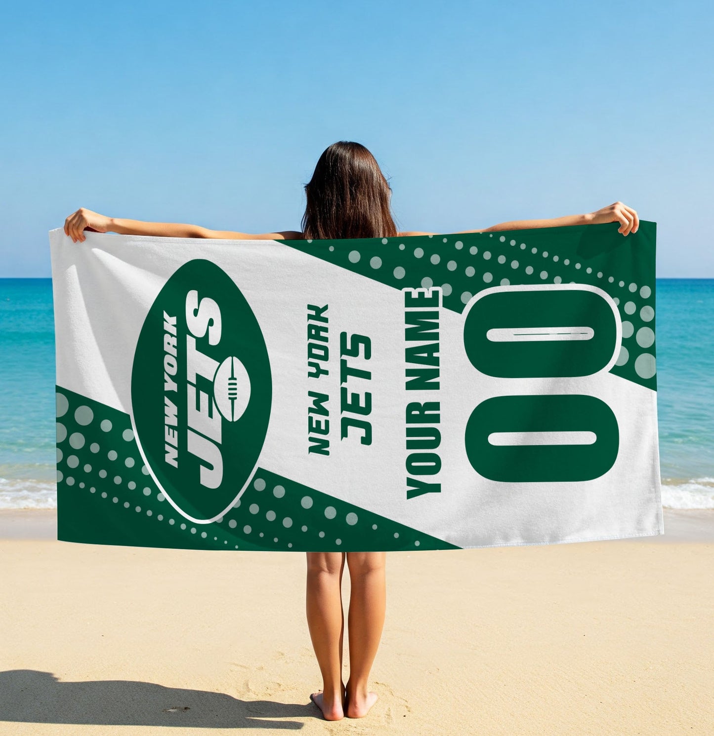 LIMITED EDITION - NEW CUSTOMIZED NFL25 NYJ NEW YORK JETS BEACH & BATH TOWEL