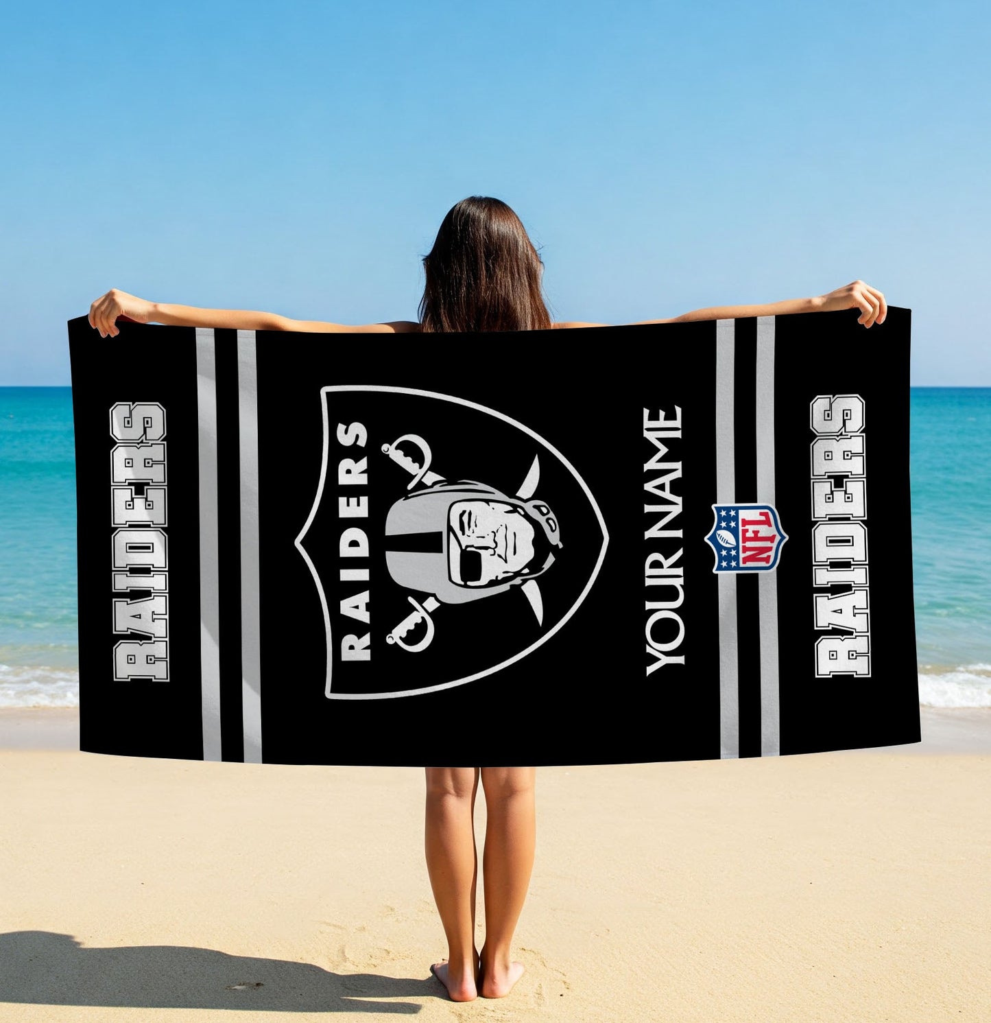 LIMITED EDITION - NEW CUSTOMIZED NFL07 LVR LAS VEGAS RAIDERS BEACH & BATH TOWEL (KIDS & ADULTS)