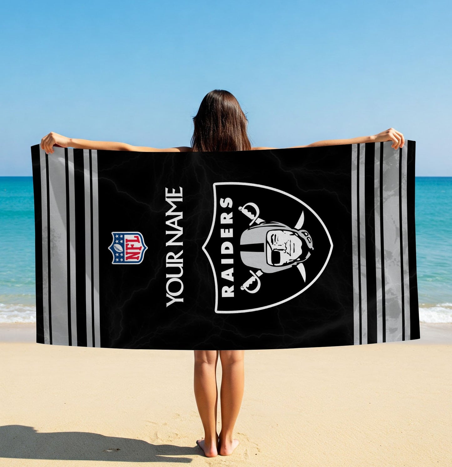 LIMITED EDITION - NEW CUSTOMIZED NFL07 LVR LAS VEGAS RAIDERS BEACH & BATH TOWEL (KIDS & ADULTS)