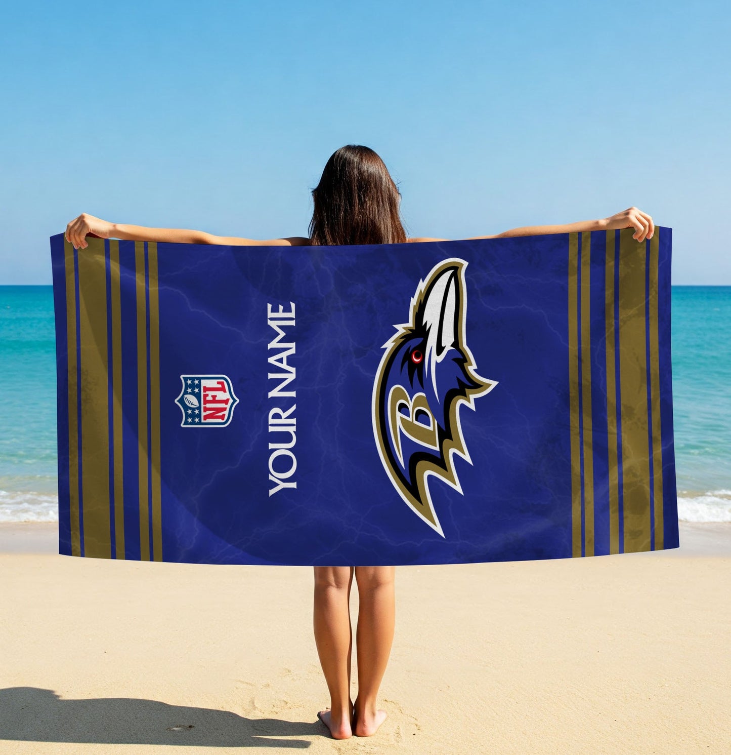 LIMITED EDITION - NEW CUSTOMIZED NFL28 BTR BALTIMORE RAVENS BEACH & BATH TOWEL (KIDS & ADULTS)