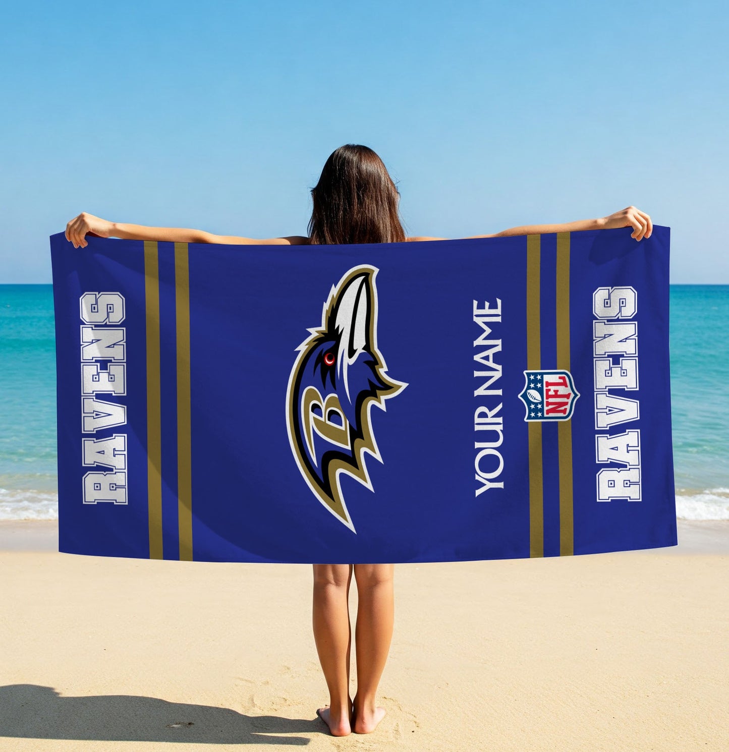 LIMITED EDITION - NEW CUSTOMIZED NFL28 BTR BALTIMORE RAVENS BEACH & BATH TOWEL (KIDS & ADULTS)
