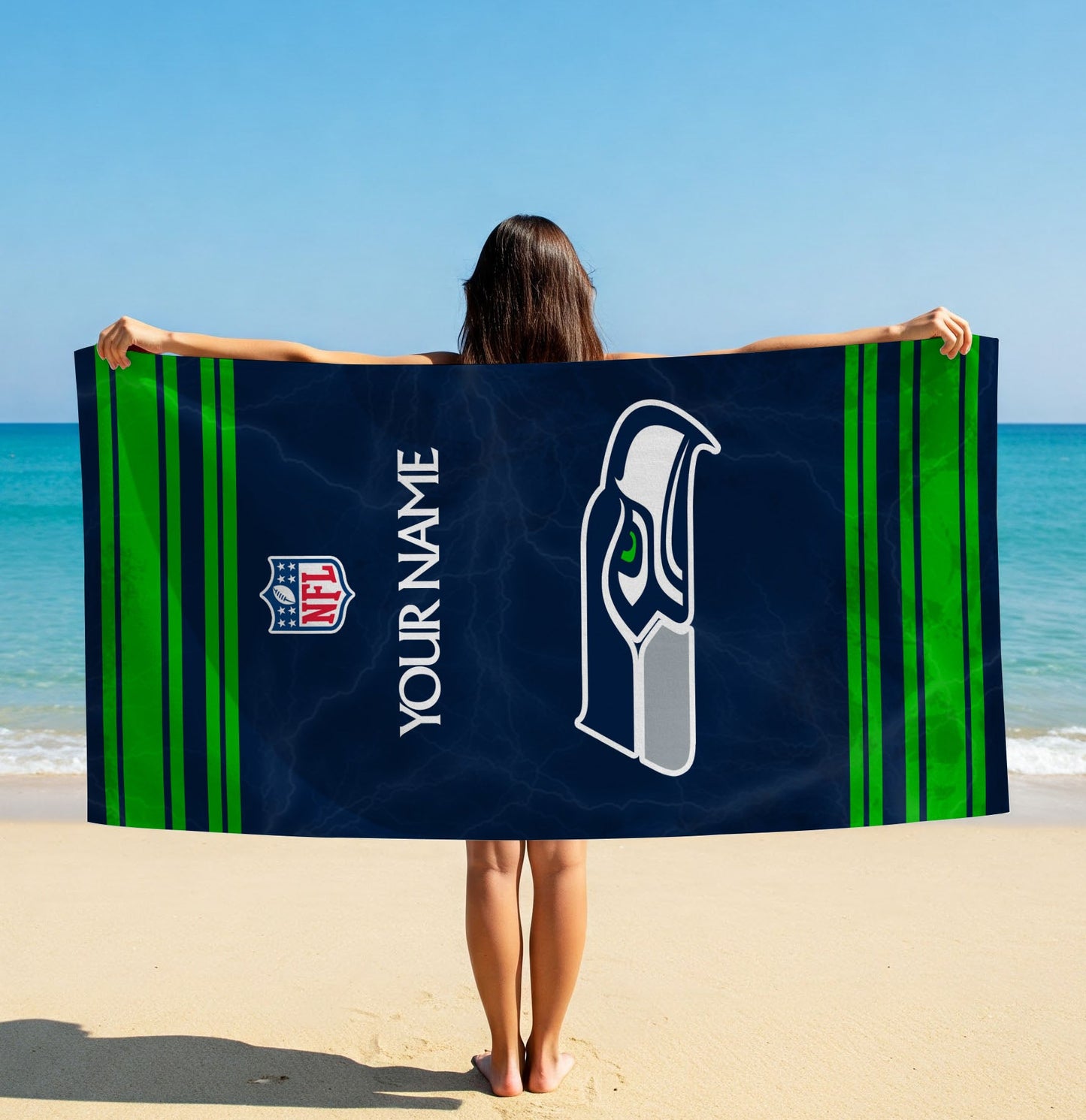 LIMITED EDITION - NEW CUSTOMIZED NFL06 SSH SEATTLE SEAHAWKS BEACH & BATH TOWEL (KIDS & ADULTS)
