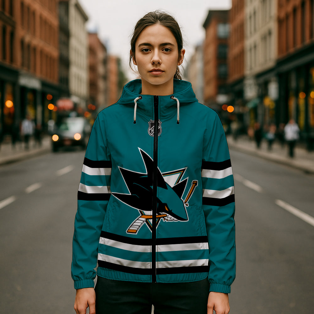 LIMITED EDITION - NEW CUSTOMIZED NHL32 SJS SAN JOSE SHARKS WINDBREAKER JACKET