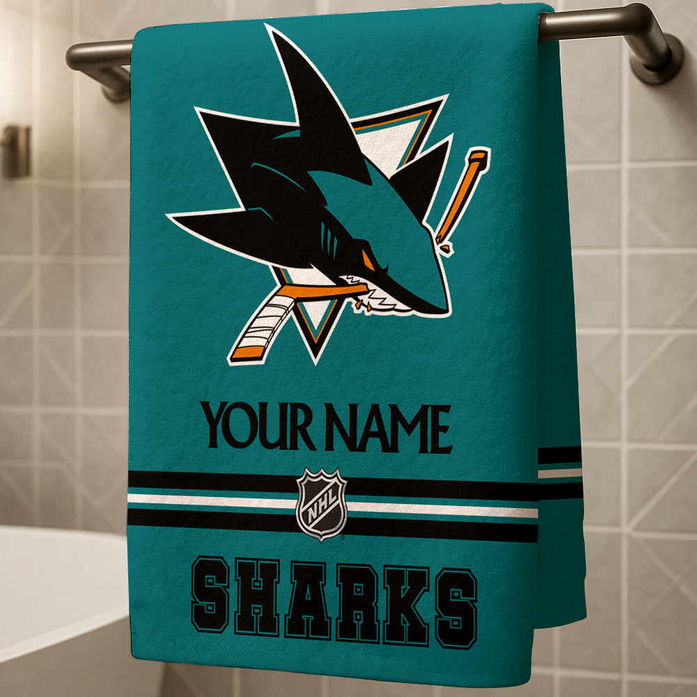 LIMITED EDITION - NEW CUSTOMIZED NHL32 SJS SAN JOSE SHARKS BEACH & BATH TOWEL
