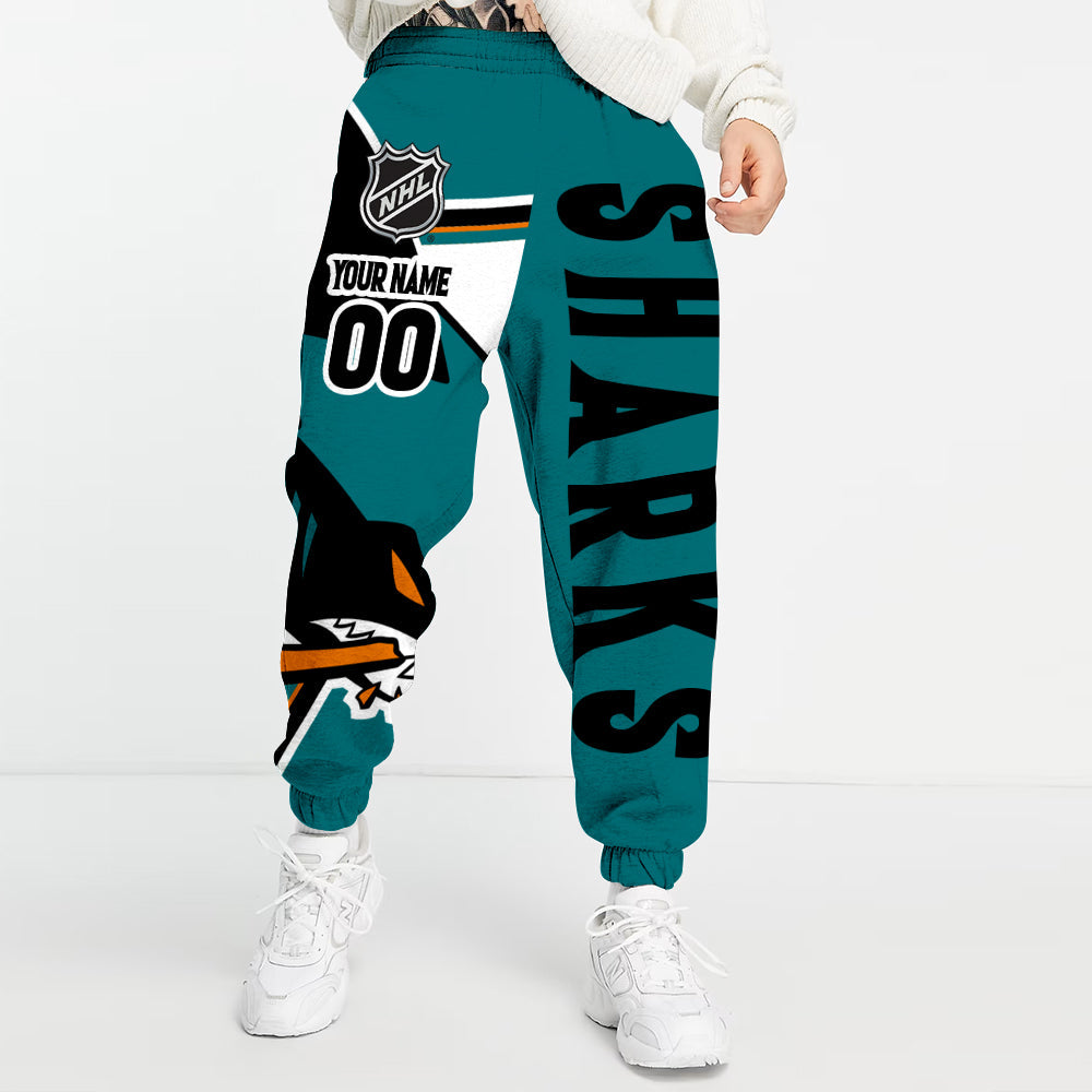 LIMITED EDITION - NEW CUSTOMIZED NHL32 SJS SAN JOSE SHARKS LONG PANTS