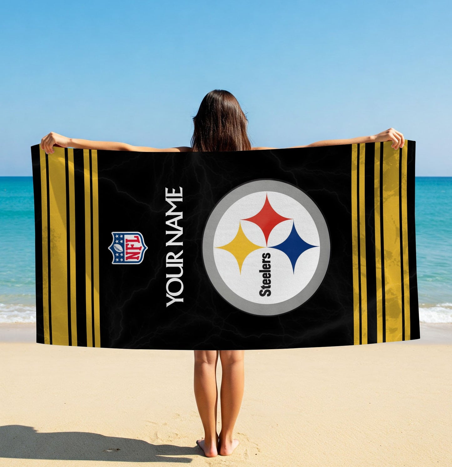 LIMITED EDITION - NEW CUSTOMIZED NFL14 PSB PITTSBURGH STEELERS BEACH & BATH TOWEL (KIDS & ADULTS)