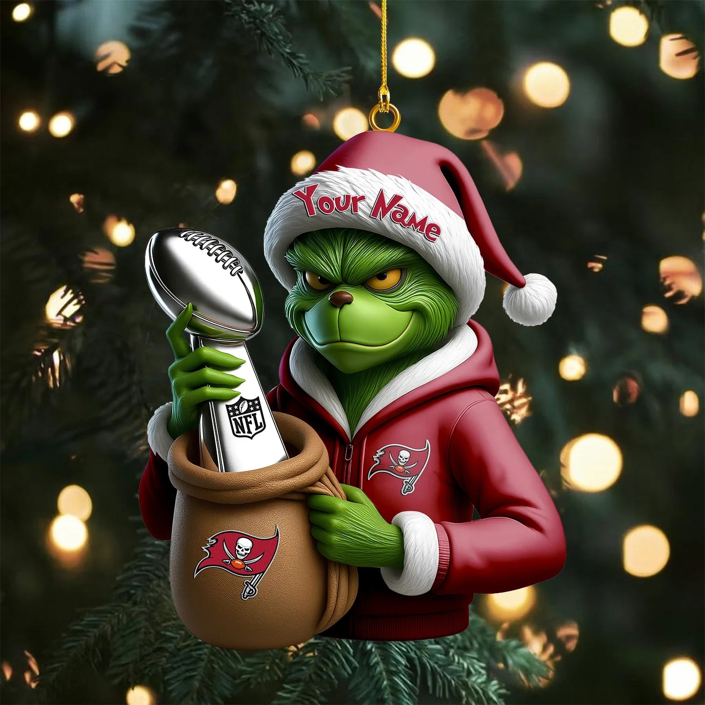 LIMITED EDITION - NEW CUSTOMIZED NFL10 TBB TAMPA BAY BUCCANEERS THE GRINCH ACRYLIC ORNAMENT