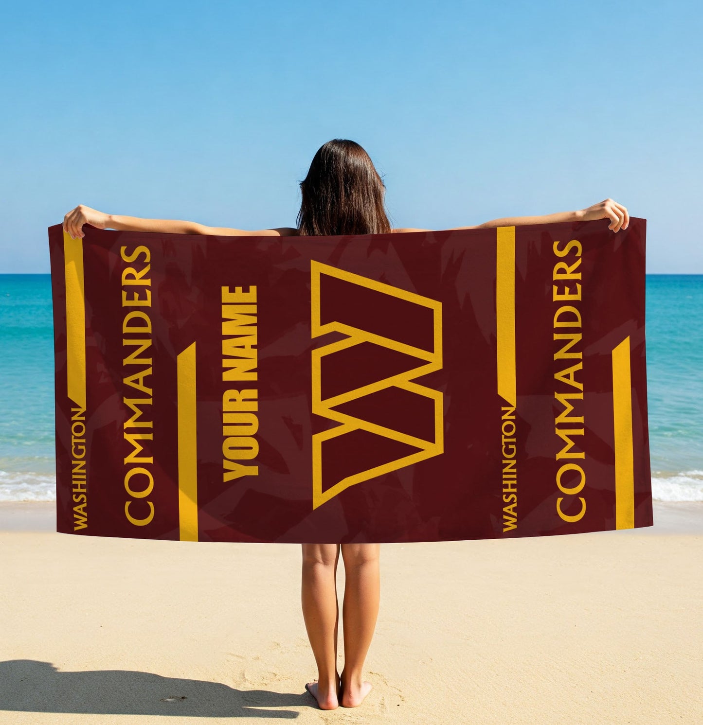 LIMITED EDITION - NEW CUSTOMIZED NFL12 WTC WASHINGTON COMMANDERS BEACH & BATH TOWEL