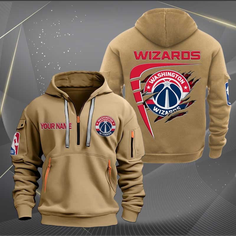 LIMITED EDITION - NEW CUSTOMIZED NBA28 WW WASHINGTON WIZARDS QUARTER ZIP HOODIE
