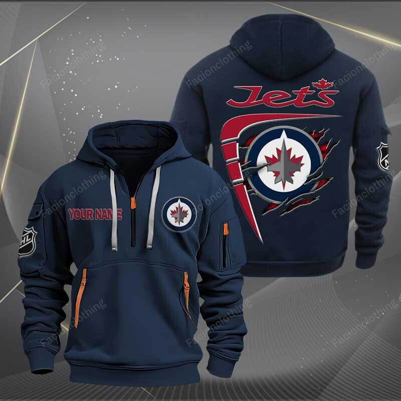 LIMITED EDITION - NEW CUSTOMIZED NHL21 WPJ WINNIPEG JETS QUARTER ZIP HOODIE