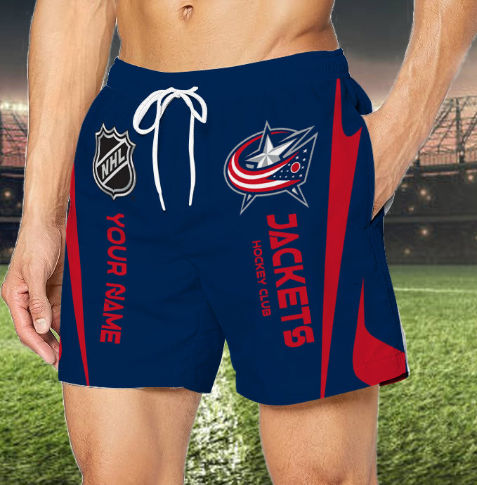 LIMITED EDITION - NEW CUSTOMIZED NHL18 CBJ COLUMBUS BLUE JACKETS UNISEX SHORT PANTS