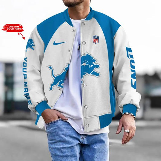 LIMITED EDITION - NEW CUSTOMIZED NFL04 DTL DETROIT LIONS BASEBALL JACKET