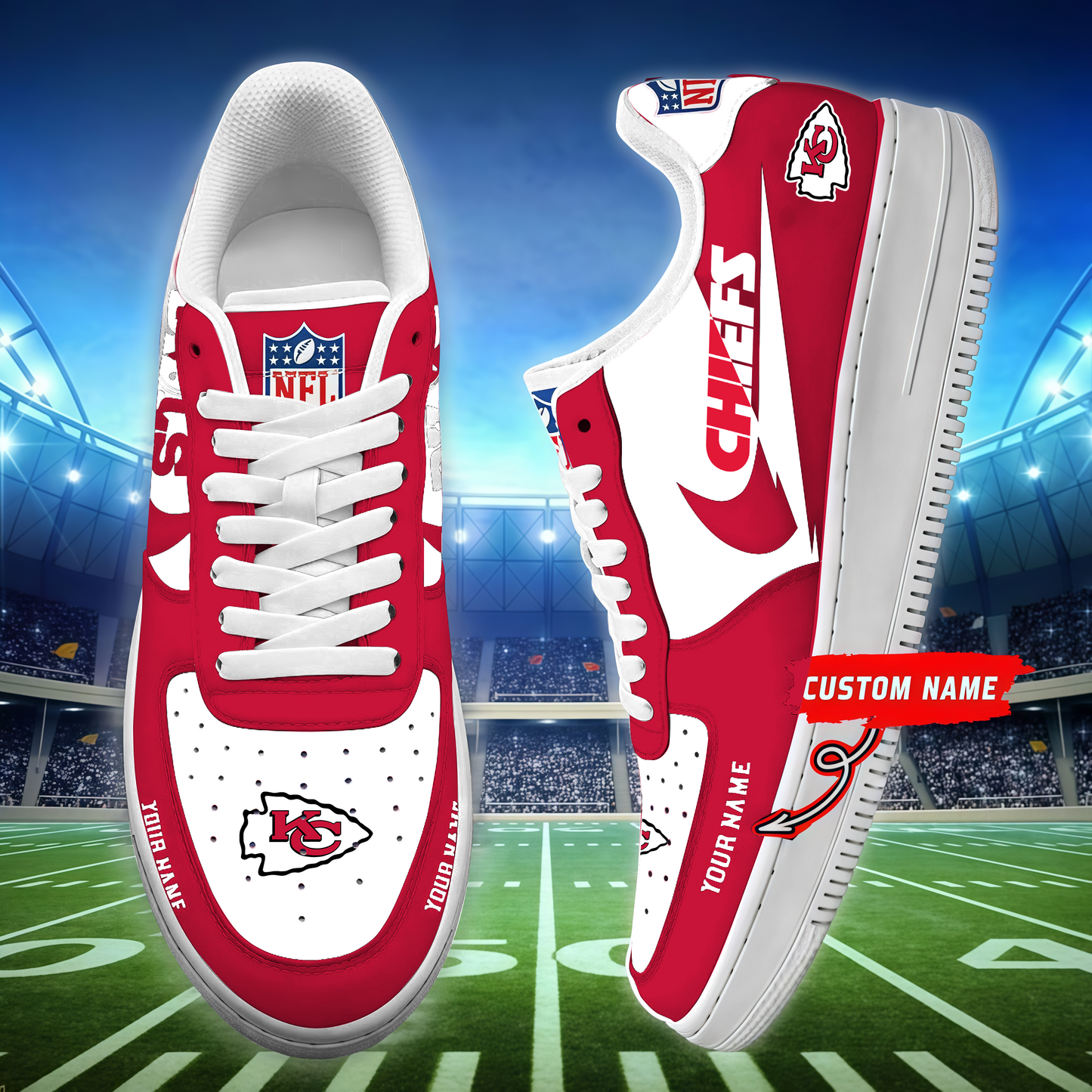 LIMITED EDITION - NEW CUSTOMIZED NFL01 KCC KANSAS CITY CHIEFS AF1 SNEAKERS