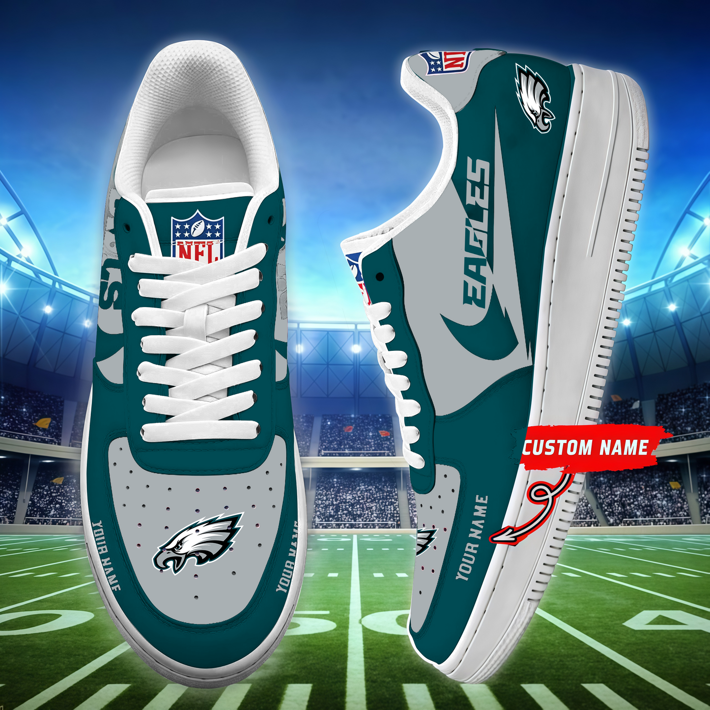 LIMITED EDITION - NEW CUSTOMIZED NFL02 PPE PHILADELPHIA EAGLES AF1 SNEAKERS