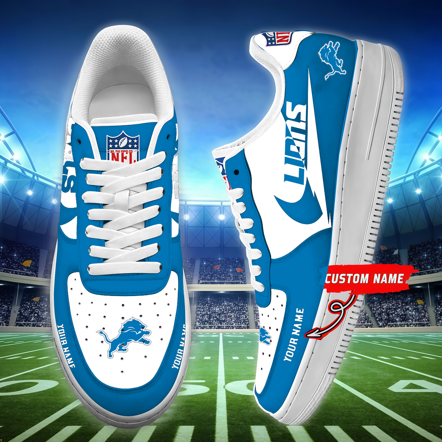 LIMITED EDITION - NEW CUSTOMIZED NFL04 DTL DETROIT LIONS AF1 SNEAKERS