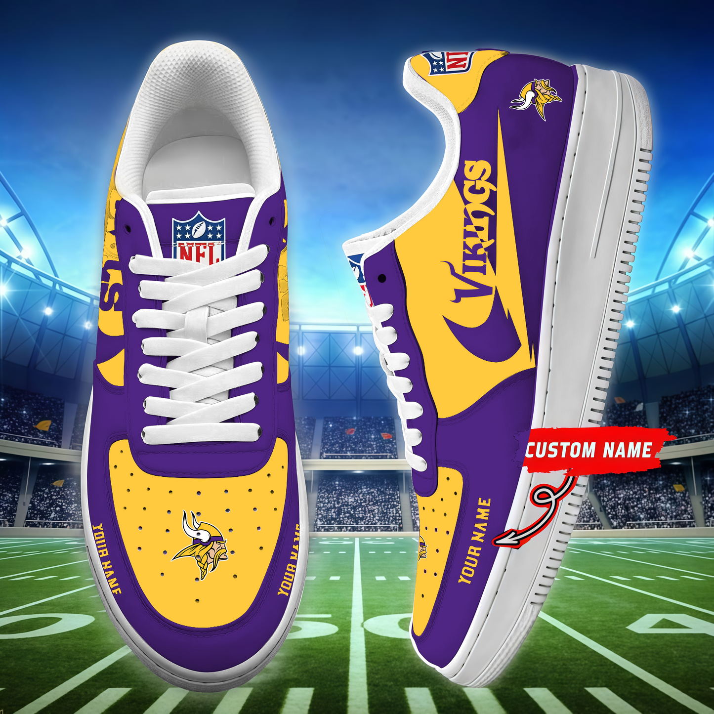 LIMITED EDITION - NEW CUSTOMIZED NFL05 MVK MINNESOTA VIKINGS AF1 SNEAKERS