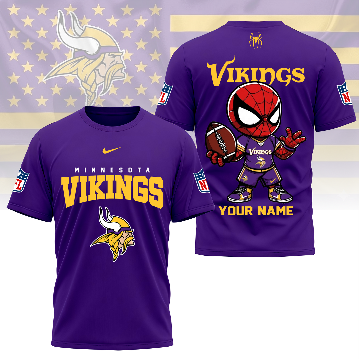 LIMITED EDITION - NEW CUSTOMIZED NFL05 MVK MINNESOTA VIKINGS SPIDER HERO 3D SHIRT