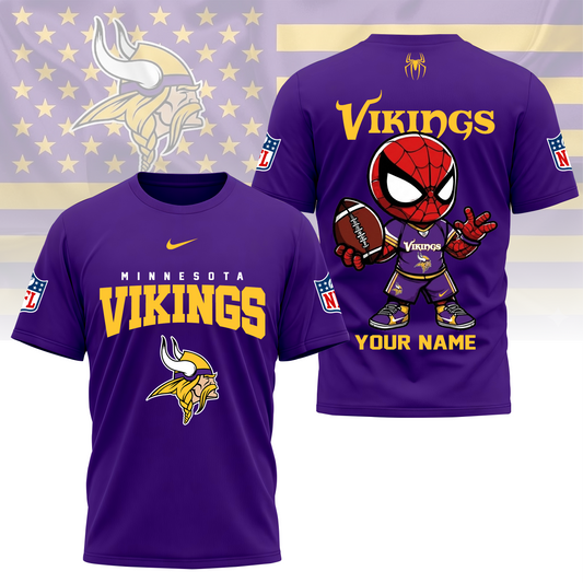 LIMITED EDITION - NEW CUSTOMIZED NFL05 MVK MINNESOTA VIKINGS SPIDER HERO 3D SHIRT