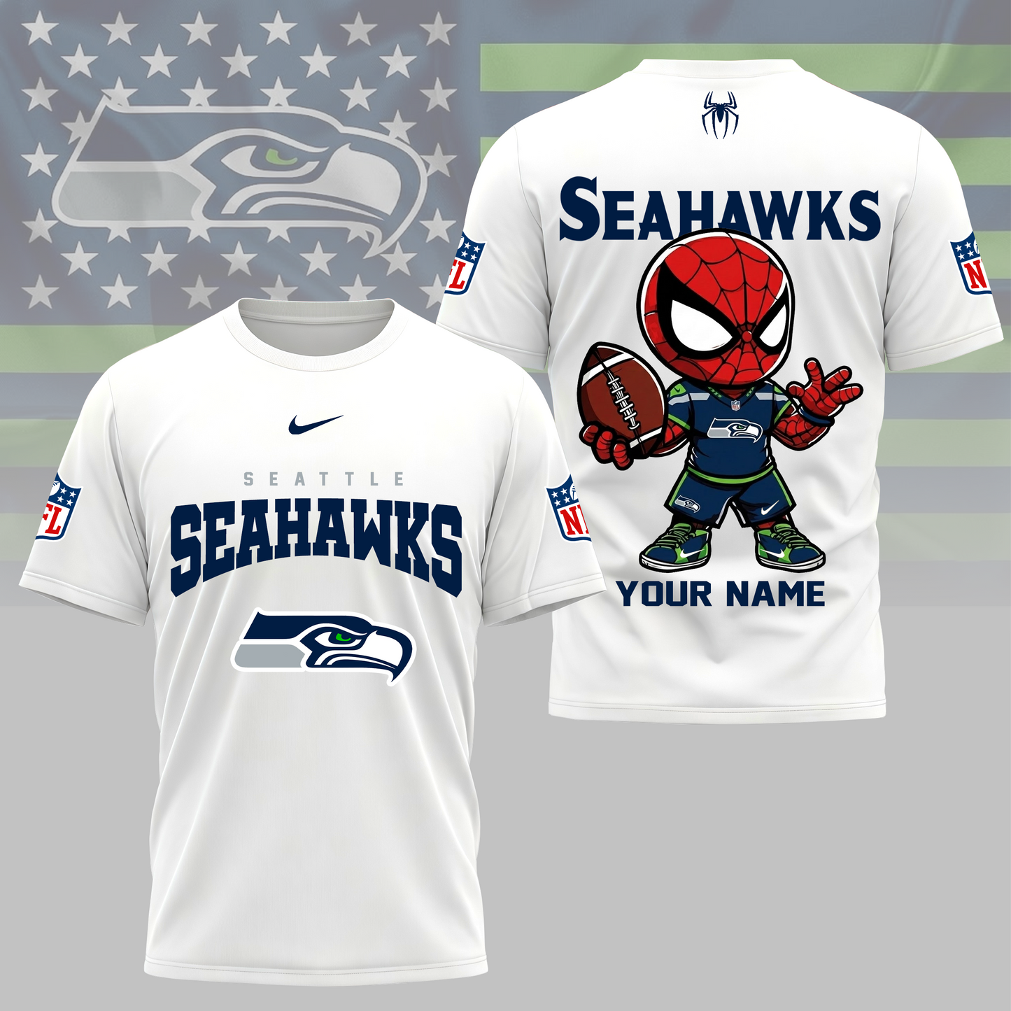 LIMITED EDITION - NEW CUSTOMIZED NFL06 SSH SEATTLE SEAHAWKS SPIDER HERO 3D SHIRT