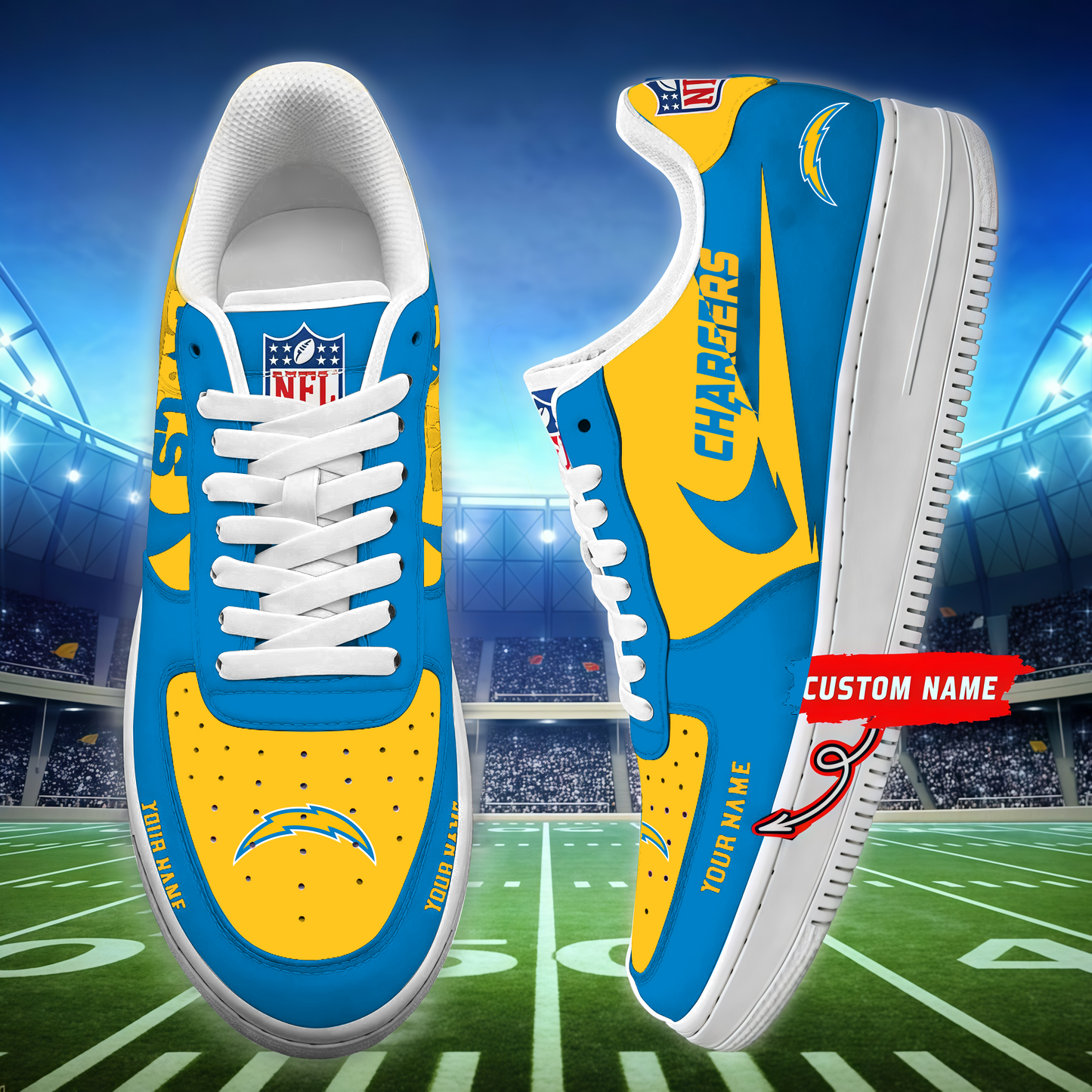 LIMITED EDITION - NEW CUSTOMIZED NFL09 LAC LOS ANGELES CHARGERS AF1 SNEAKERS