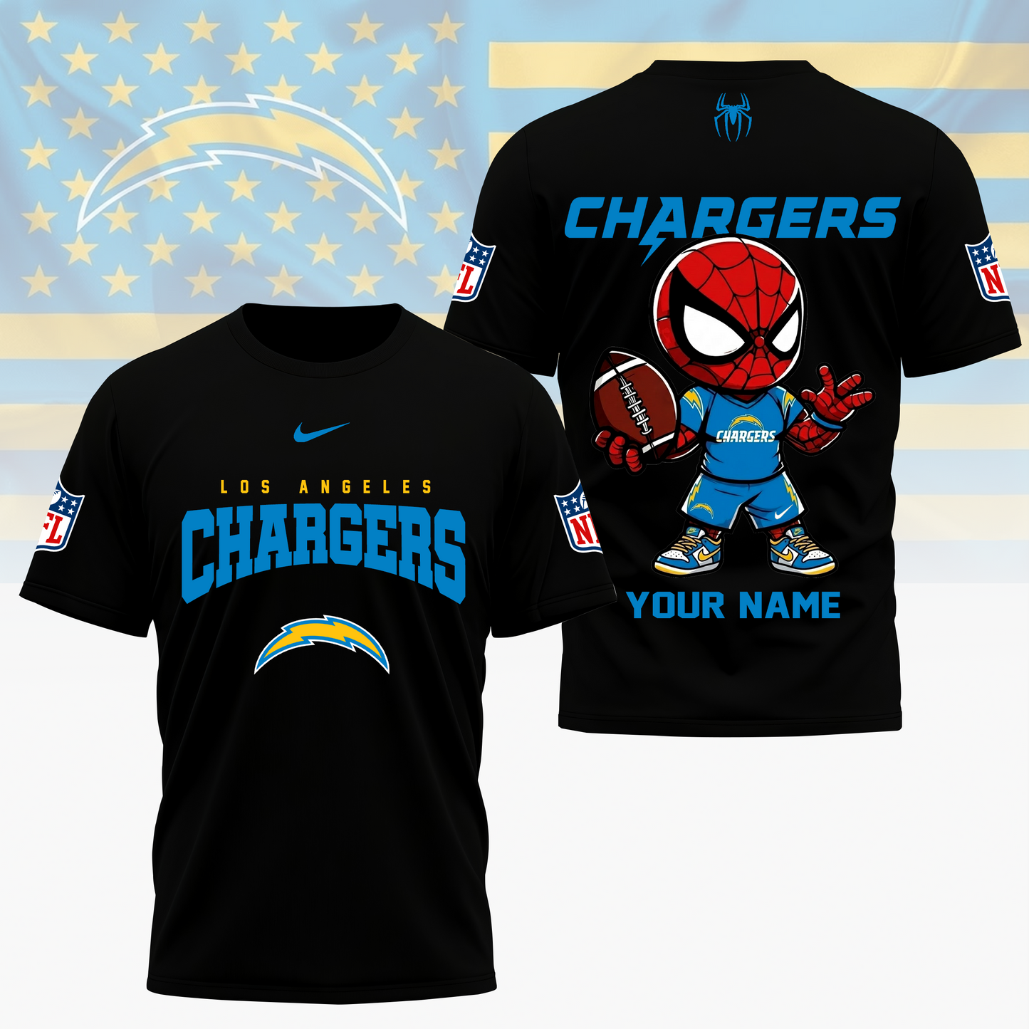 LIMITED EDITION - NEW CUSTOMIZED NFL09 LAC LOS ANGELES CHARGERS SPIDER HERO 3D SHIRT