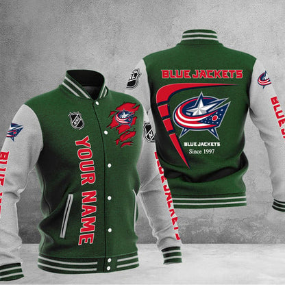 LIMITED EDITION - NEW PREMIUM NHL18 CBJ COLUMBUS BLUE JACKETS BASEBALL JACKET