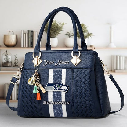 LIMITED EDITION - NEW CUSTOMIZED NFL06 SSH SEATTLE SEAHAWKS ZIP HANDBAG MULTICOLOR