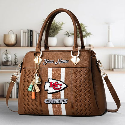 LIMITED EDITION - NEW CUSTOMIZED NFL01 KCC KANSAS CITY CHIEFS ZIP HANDBAG MULTICOLOR