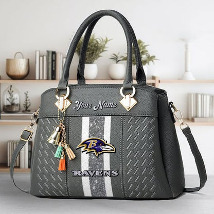 LIMITED EDITION - NEW CUSTOMIZED NFL28 BTR BALTIMORE RAVENS ZIP HANDBAG MULTICOLOR