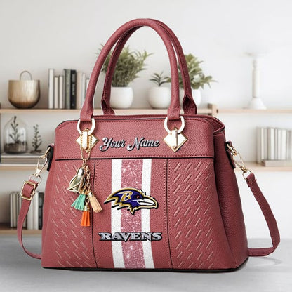LIMITED EDITION - NEW CUSTOMIZED NFL28 BTR BALTIMORE RAVENS ZIP HANDBAG MULTICOLOR