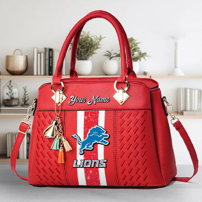 LIMITED EDITION - NEW CUSTOMIZED NFL04 DTL DETROIT LIONS ZIP HANDBAG MULTICOLOR