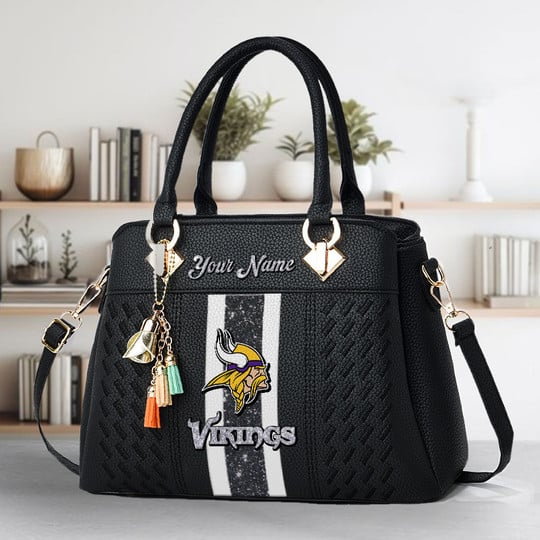 LIMITED EDITION - NEW CUSTOMIZED NFL05 MVK MINNESOTA VIKINGS ZIP HANDBAG MULTICOLOR